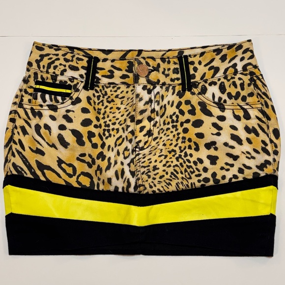 Lanca Perfume Leopard Print Mini Skirt with Yellow Accents - Picture 1 of 7